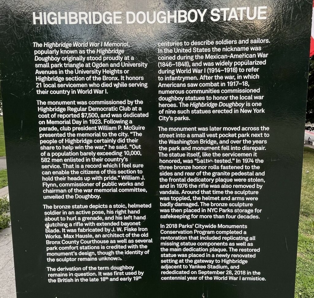 HIGHBRIDGE DOUGHBOY STATUE MEMORIAL MARKER