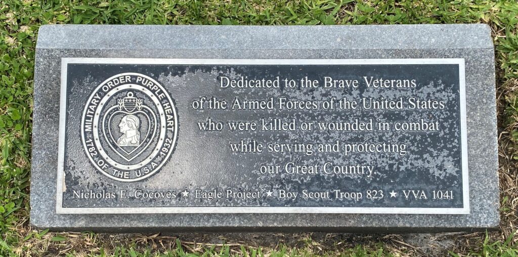 EAGLE PROJECT BOY SCOUT TROOP 823 VETERANS MEMORIAL FLAGPOLE PLAQUE