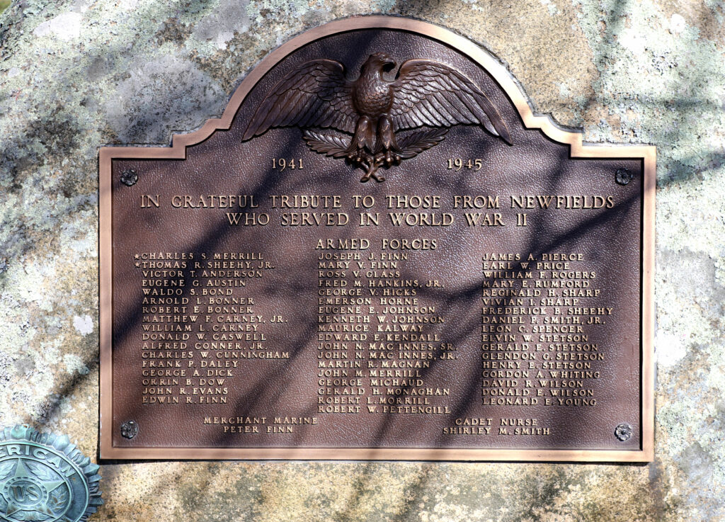 NEWFIELDS, NH WORLD WAR II MEMORIAL PLAQUE