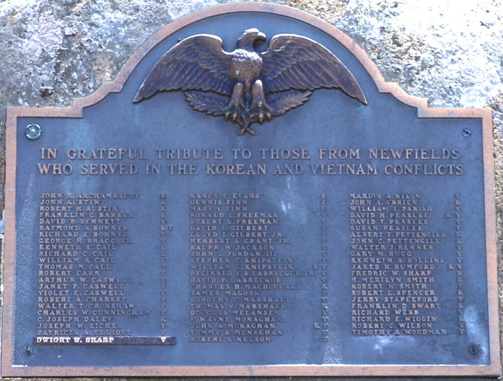 NEWFIELDS, NH KOREAN AND VIETNAM WAR MEMORIAL PLAQUE
