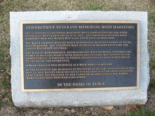 CONNECTICUT VETERANS MEMORIAL WEST HARTFORD PLAQUE