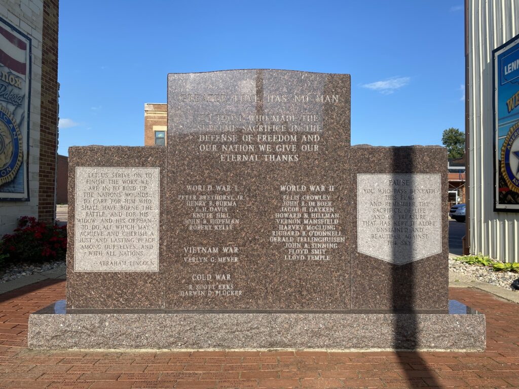 AMERICN LEGION POST 174 ARMED FORCES MEMORIAL BACK