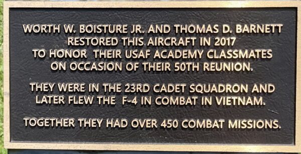 MCDONNEL F-4C PHANTOM WAR MEMORIAL AIRCRAFT PLAQUE