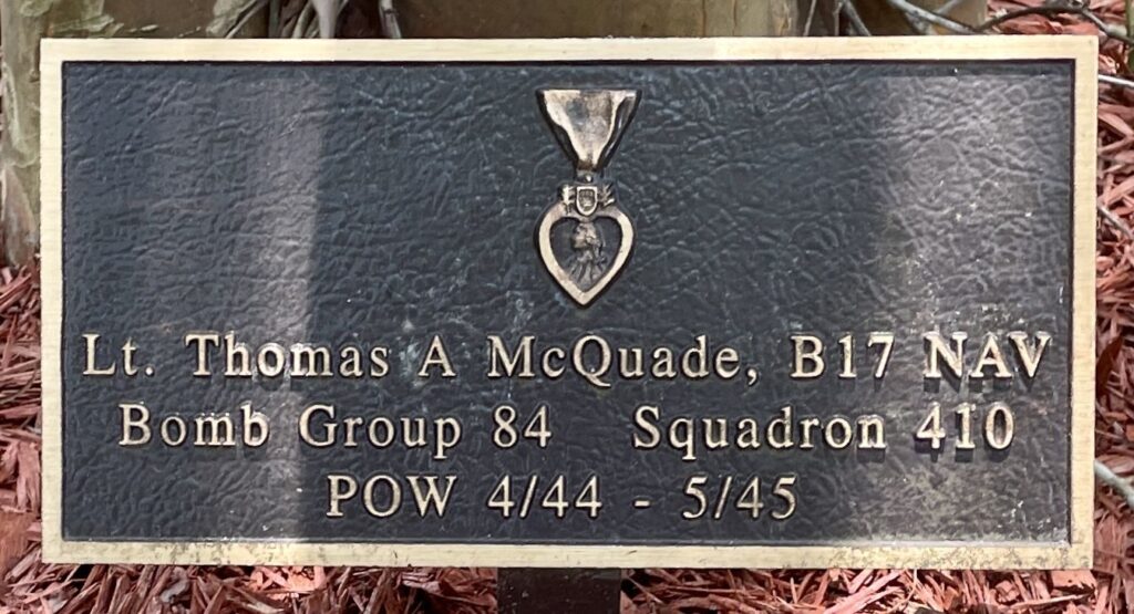 LT. THOMAS A MCQUADE WAR MEMORIAL TREE PLAQUE