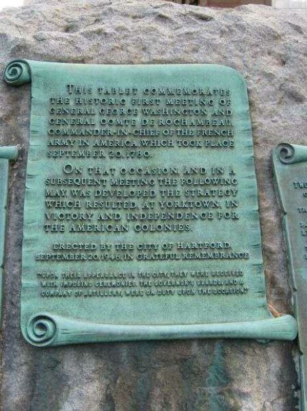 THE FIRST MEETING OF WASHINGTON AND ROCHAMBEAU MEMORIAL PLAQUE