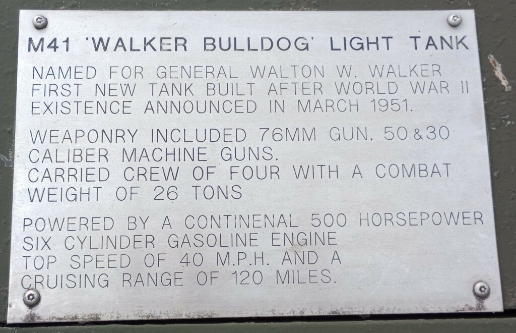 M41 “WALKER BULLDOG” LIGHT TANK MEMORIAL PLAQUE