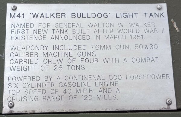 M41 “WALKER BULLDOG” LIGHT TANK MEMORIAL PLAQUE