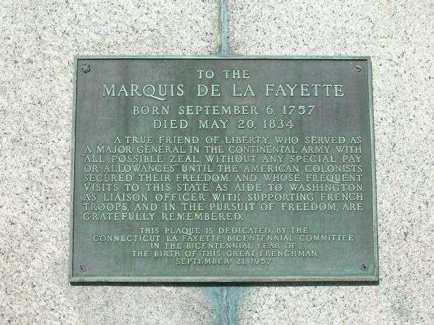 MAJOR GENERAL MARQUIS DE LA FAYETTE WAR MEMORIAL PLAQUE
