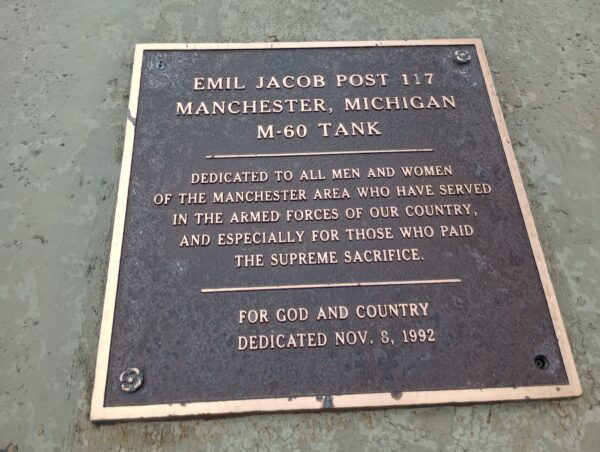 EMIL JACOB POST 117 M-60 TANK WAR MEMORIAL PLAQUE