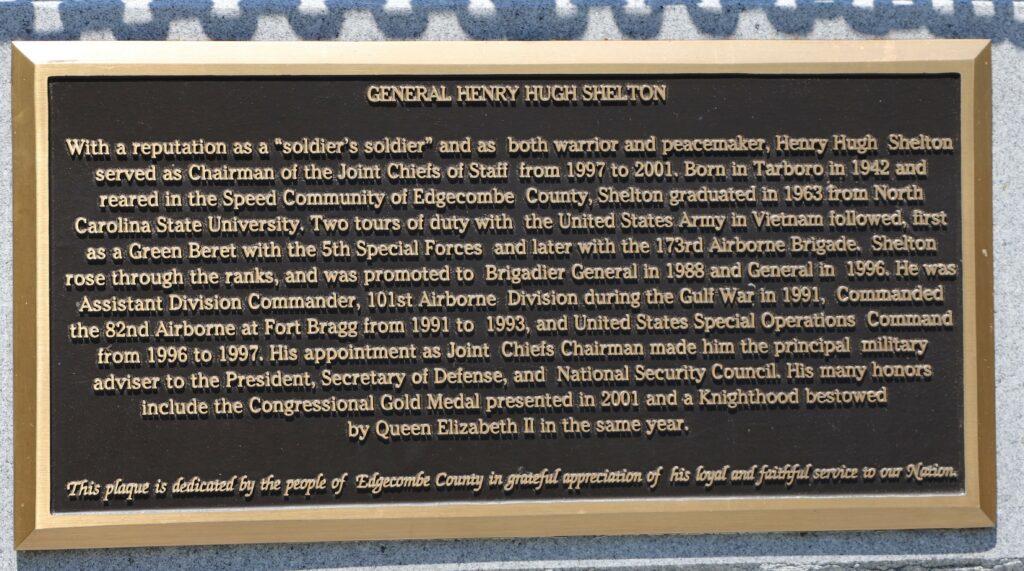GENERAL HENRY HUGH SHELTON MEMORIAL PLAQUE