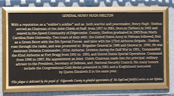 GENERAL HENRY HUGH SHELTON MEMORIAL PLAQUE