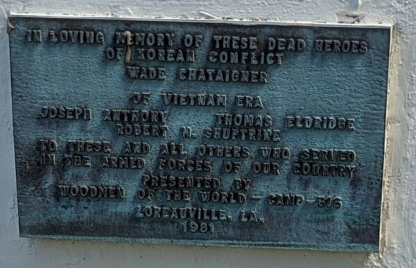 LOREAUVILLE, LOUISIANA OUR HERO DEAD WAR MEMORIAL PLAQUE B