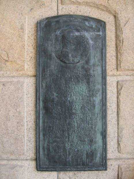 COL. JEREMIAH WADSWORTH HOMESITE MEMORIAL PLAQUE