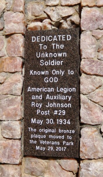 AMERICAN LEGION POST #29 UNKNOWN SOLDIER MEMORIAL PLAQUE