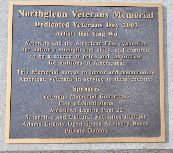 NORTHGLENN VETERANS MEMORIAL PLAQUE