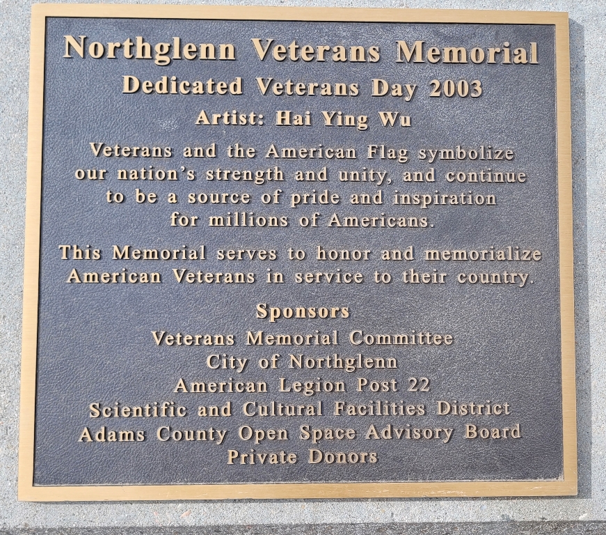 NORTHGLENN VETERANS MEMORIAL PLAQUE