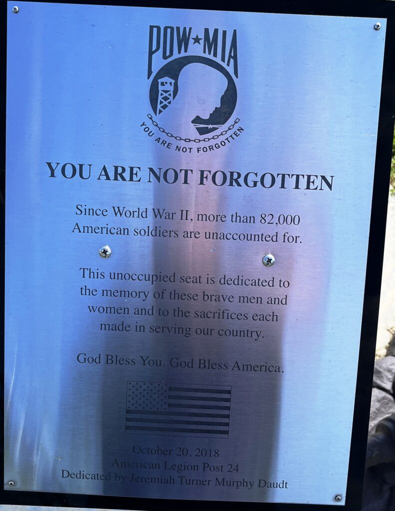 AMERICAN LEGION POST 24 POW MIA EMPTY CHAIR MEMORIAL PLAQUE
