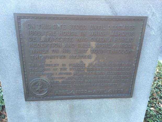 MARQUIS DE LAFAYETTE MEMORIAL PLAQUE