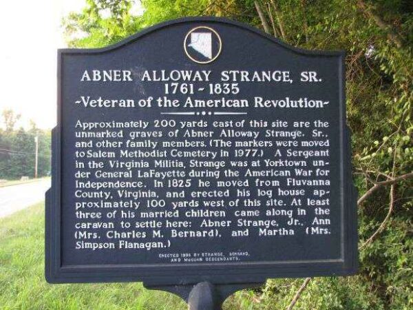 ABNER ALLOWAY STRANGE, SR. REVOLUTIONARY WAR MEMORIAL MARKER