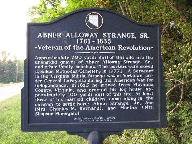 ABNER ALLOWAY STRANGE, SR. REVOLUTIONARY WAR MEMORIAL MARKER