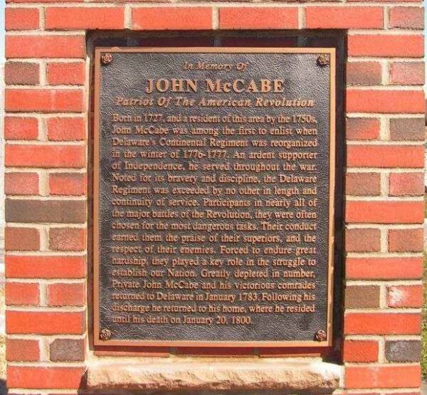 JOHN MCCABE REVOLUTIONARY WAR MEMORIAL PLAQUE