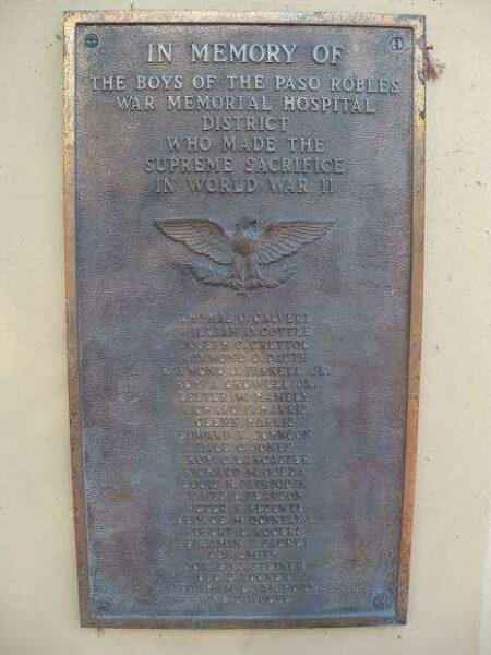 PASO ROBLES WORLD WAR II MEMORIAL PLAQUE