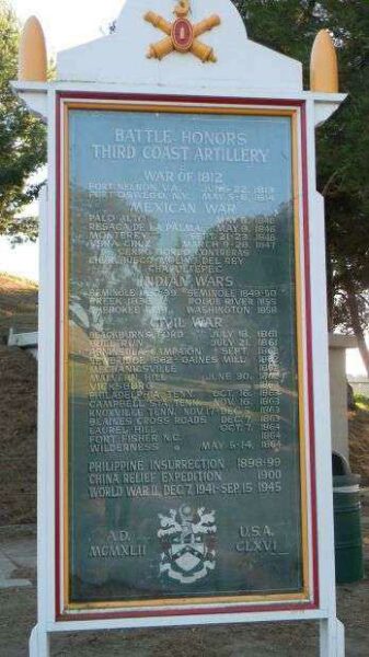 BATTLE HONORS THIRD COAST ARTILLERY WAR MEMORIAL