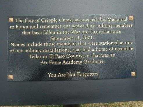 CRIPPLE CREEK WAR ON TERRORISM MEMORIAL PLAQUE