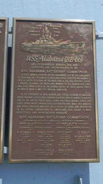 USS ALABAMA (BB-60) MEMORIAL PLAQUE
