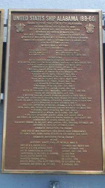 UNITED STATES SHIP ALABAMA (BB-60) PLAQUE