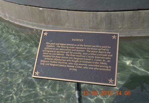 MADISON COUNTY MEMORIAL FOUNTAINS SACRIFICE PLAQUE