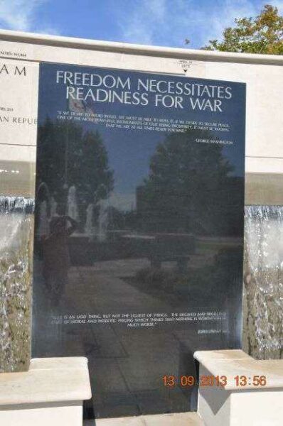 MADISON COUNTY MEMORIAL FOUNTAINS FREEDOM NECESSITATES READINESS FOR WAR PLAQUE