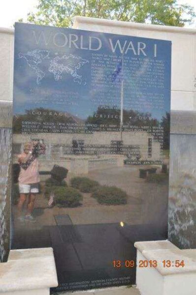 MADISON COUNTY MEMORIAL FOUNTAINS WORLD WAR I PLAQUE