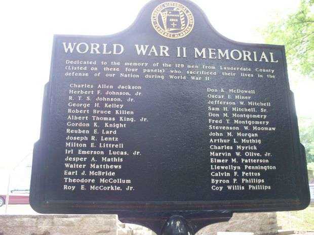 WORLD WAR II MEMORIAL MARKER OF LAUDERDALE COUNTY SIDE C