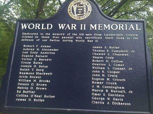 WORLD WAR II MEMORIAL MARKER OF LAUDERDALE COUNTY SIDE A
