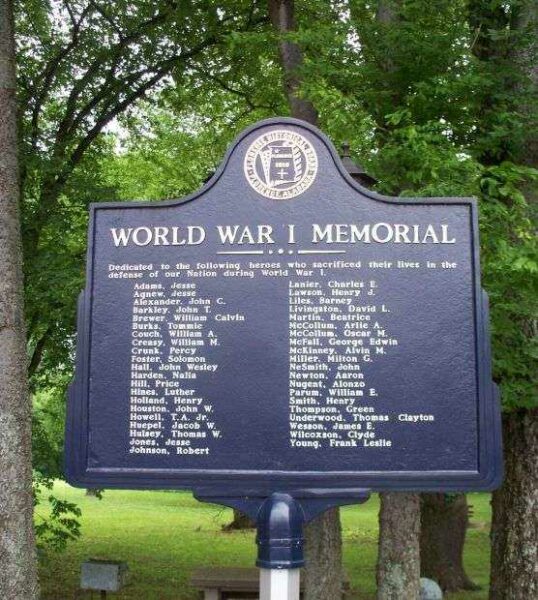 WORLD WAR I MEMORIAL MARKER OF LAUDERDALE COUNTY