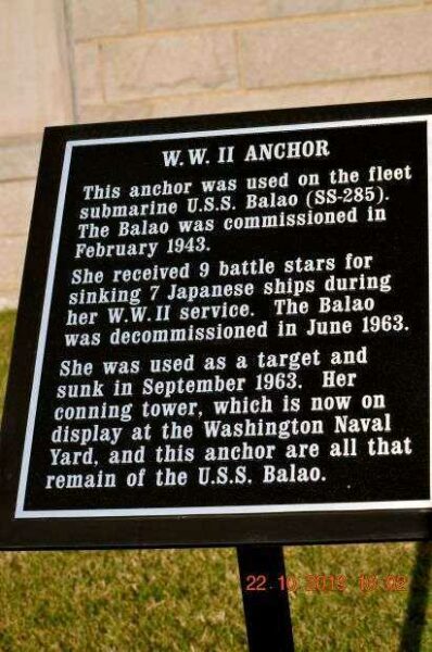 W.W. II ANCHOR MEMORIAL PLAQUE