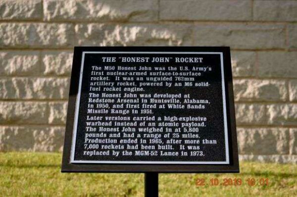THE “HONEST JOHN” ROCKET MEMORIAL PLAQUE