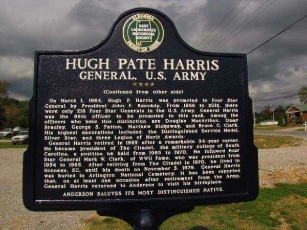 GENERAL HUGH PATE HARRIS MEMORIAL MARKER BACK
