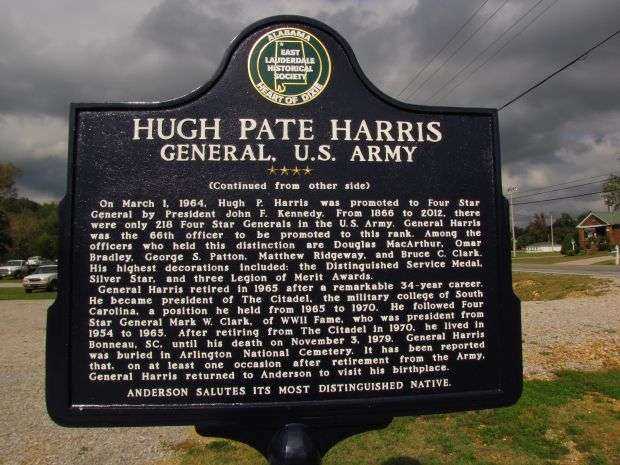 GENERAL HUGH PATE HARRIS MEMORIAL MARKER BACK