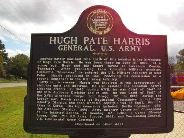 GENERAL HUGH PATE HARRIS MEMORIAL MARKER FRONT