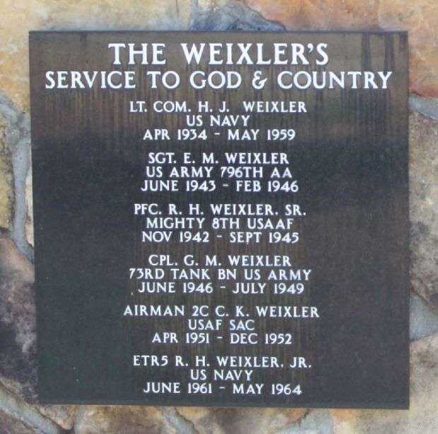 THE WEIXLER’S SERVICE TO GOD & COUNTRY WAR MEMORIAL PLAQUE
