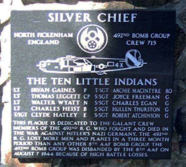 SILVER CHIEF B-24 WAR MEMORIAL PLAQUE