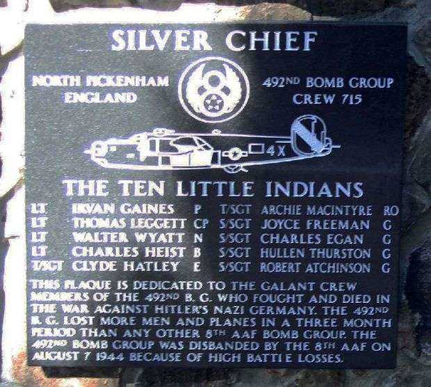 SILVER CHIEF B-24 WAR MEMORIAL PLAQUE