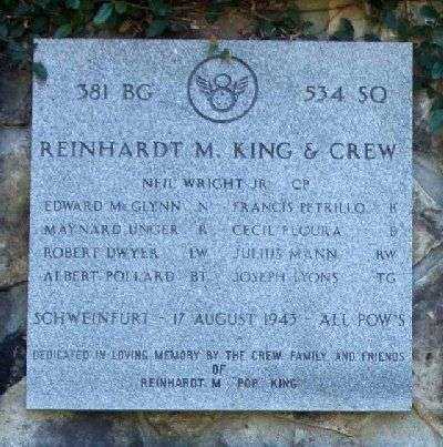 REINHARDT M. KING & CREW WAR MEMORIAL PLAQUE