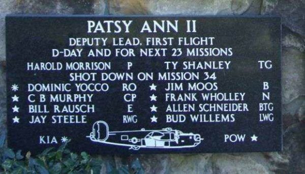 PATSY ANN II B-24 WAR MEMORIAL PLAQUE