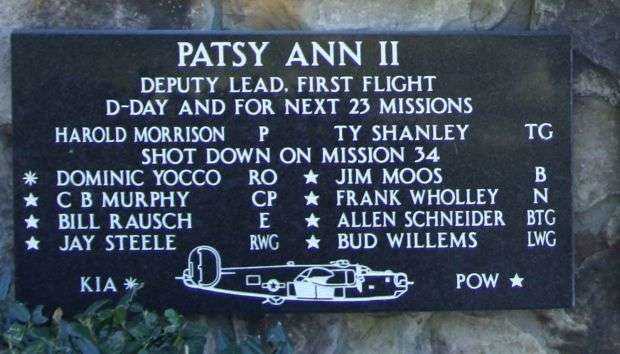 PATSY ANN II B-24 WAR MEMORIAL PLAQUE