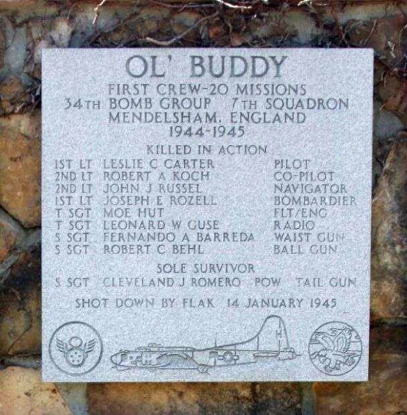 O’L BUDDY B-17 WAR MEMORIAL PLAQUE