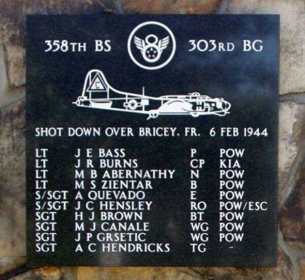 SHOT DOWN OVER BRICELY, FR. B-17 WAR MEMORIAL PLAQUE