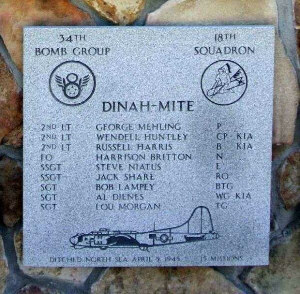 DINAH-MITE B-17 WAR MEMORIAL PLAQUE